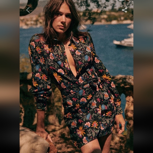 Sezane Jamy Multicolor Floral Long Sleeve Dress - Botanic Black